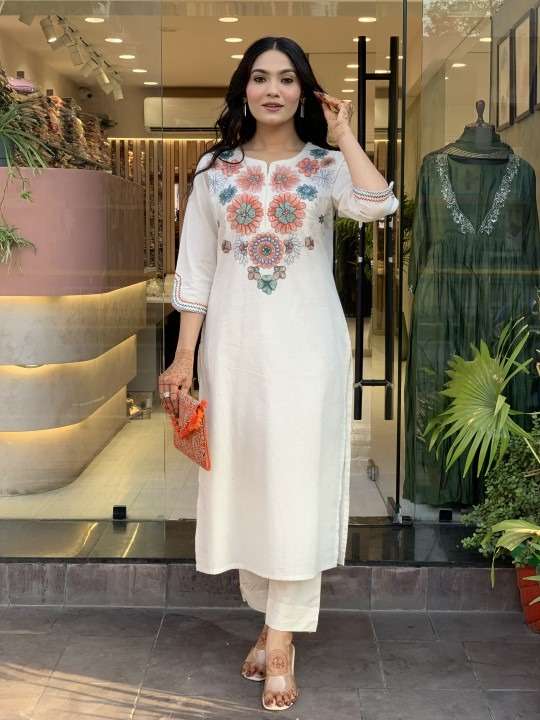 Women's Cotton Ethnic Set with Kurta, Palazzo & Dupatta(L) - Image 3
