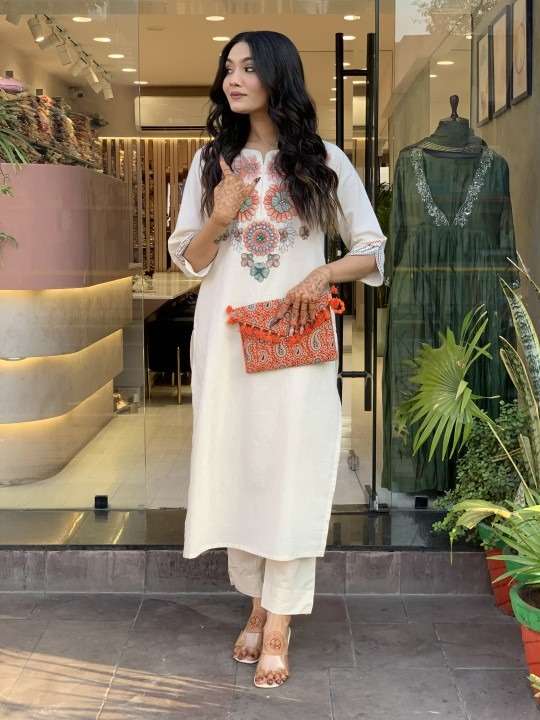 Women's Cotton Ethnic Set with Kurta, Palazzo & Dupatta(L) - Image 5