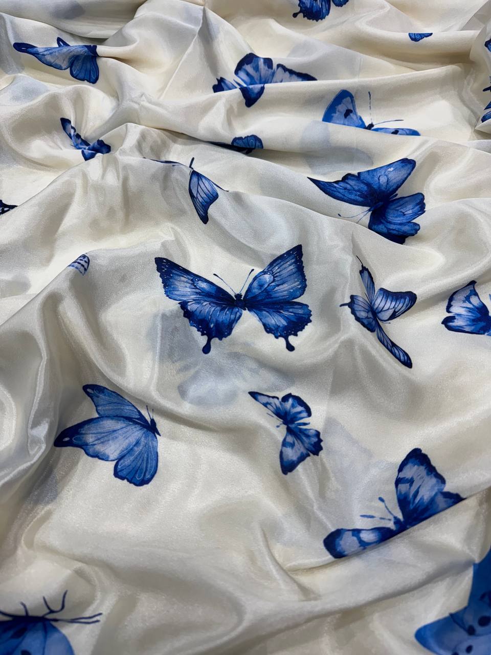 Women's Chic Snow White Georgette Saree with Vibrant Blue Butterfly Digital Print & Contrasting Border β Perfect for Casual Outings & Day Events - Image 3